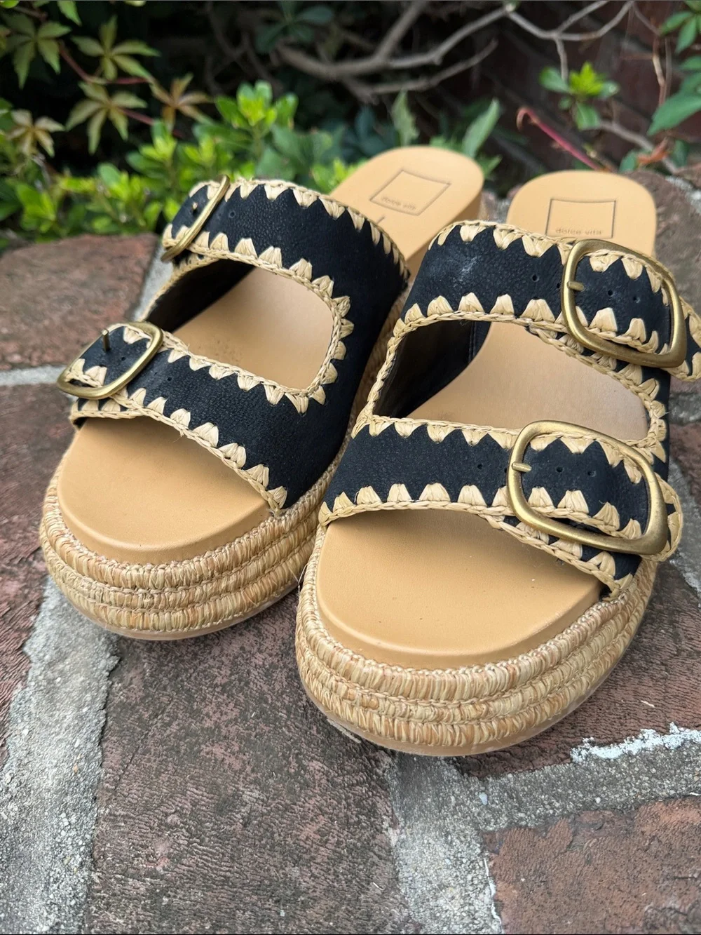 Dolce Vita Black and Tan Espadrille Slide Sandals size 11